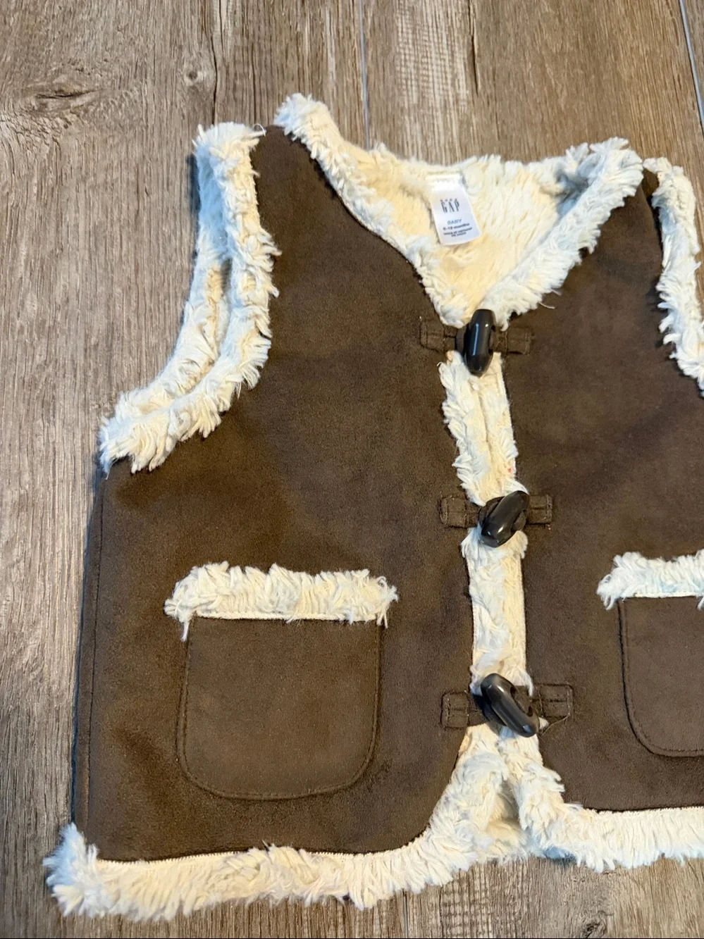Baby Gap Faux-Suede Brown Vest with Cream Sherpa Trim